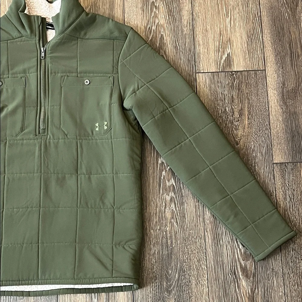 Under Armour Coldgear Loose Green Quarter-Zip Sherpa Lined Pullover Mens Small